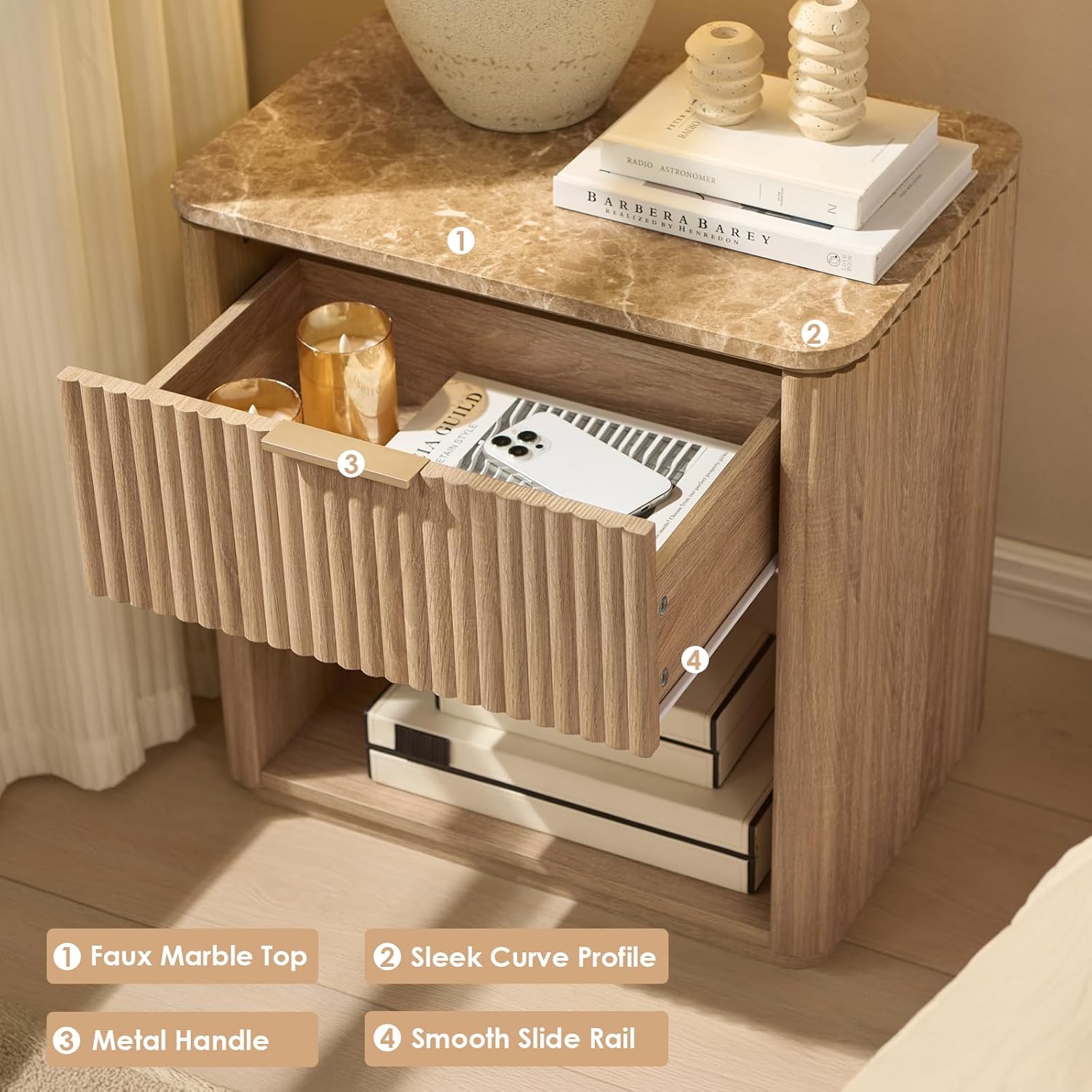 1-Drawer Fluted Nightstand with Drawer
