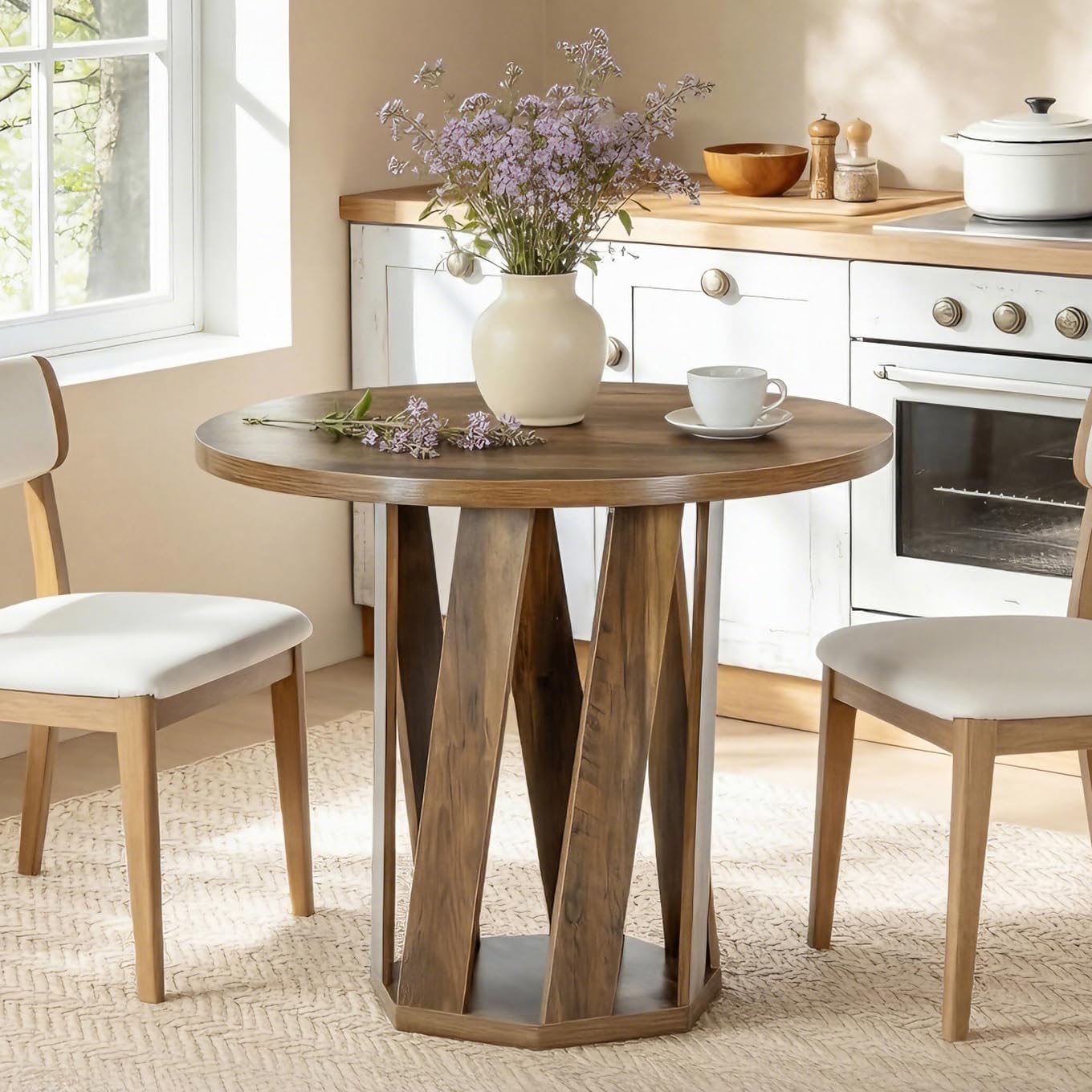 31.5-Inch Farmhouse Wooden Circle Kitchen Table - Canva Home