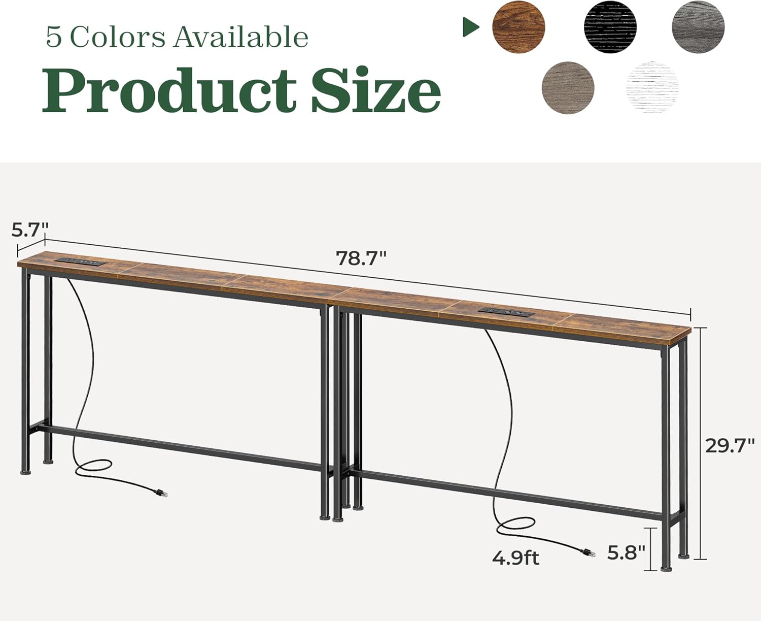 78.8 inch Narrow Console Table with Outlet - Canva Home