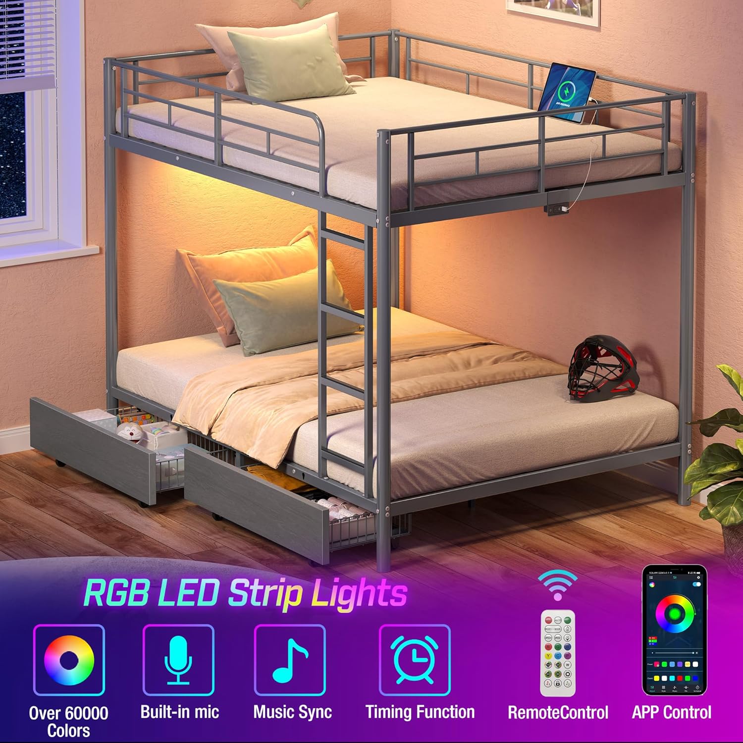 Rolanstar Full Over Full Metal Bunk Bed - Canva Home