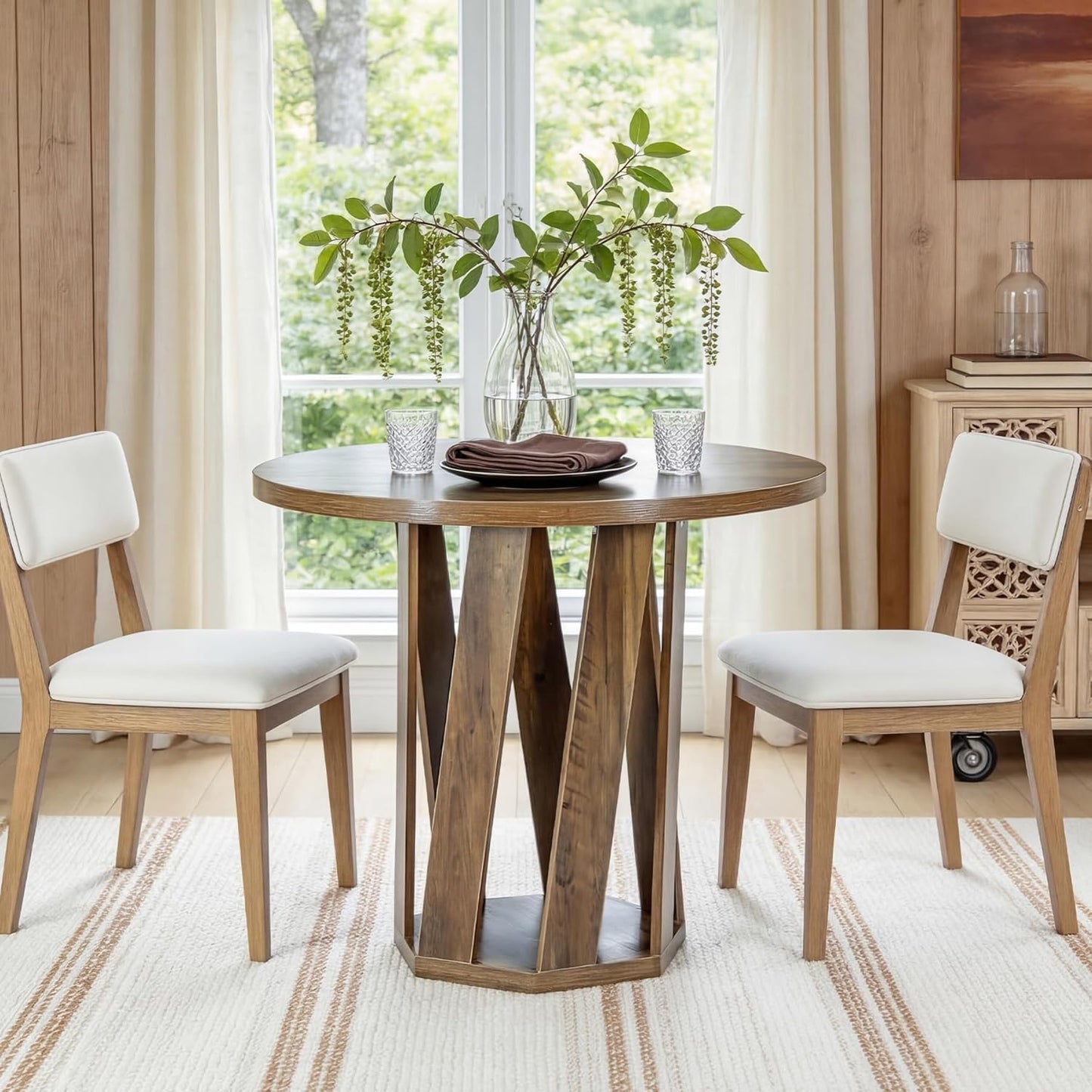 31.5-Inch Farmhouse Wooden Circle Kitchen Table - Canva Home