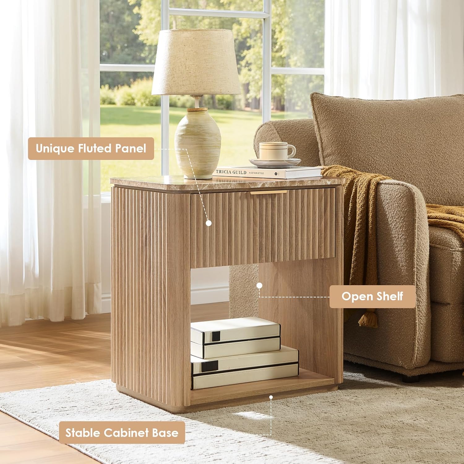 1-Drawer Fluted Nightstand with Drawer