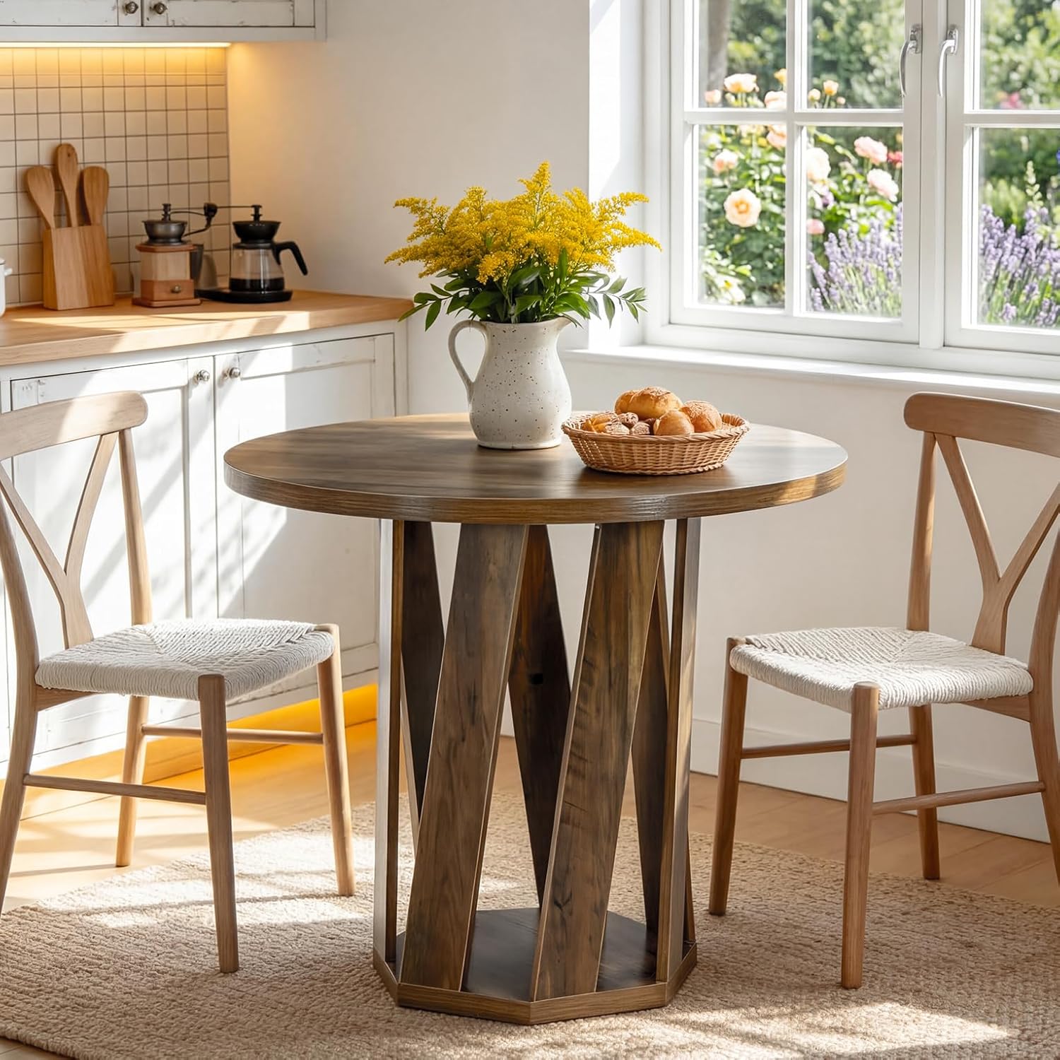 31.5-Inch Farmhouse Wooden Circle Kitchen Table - Canva Home