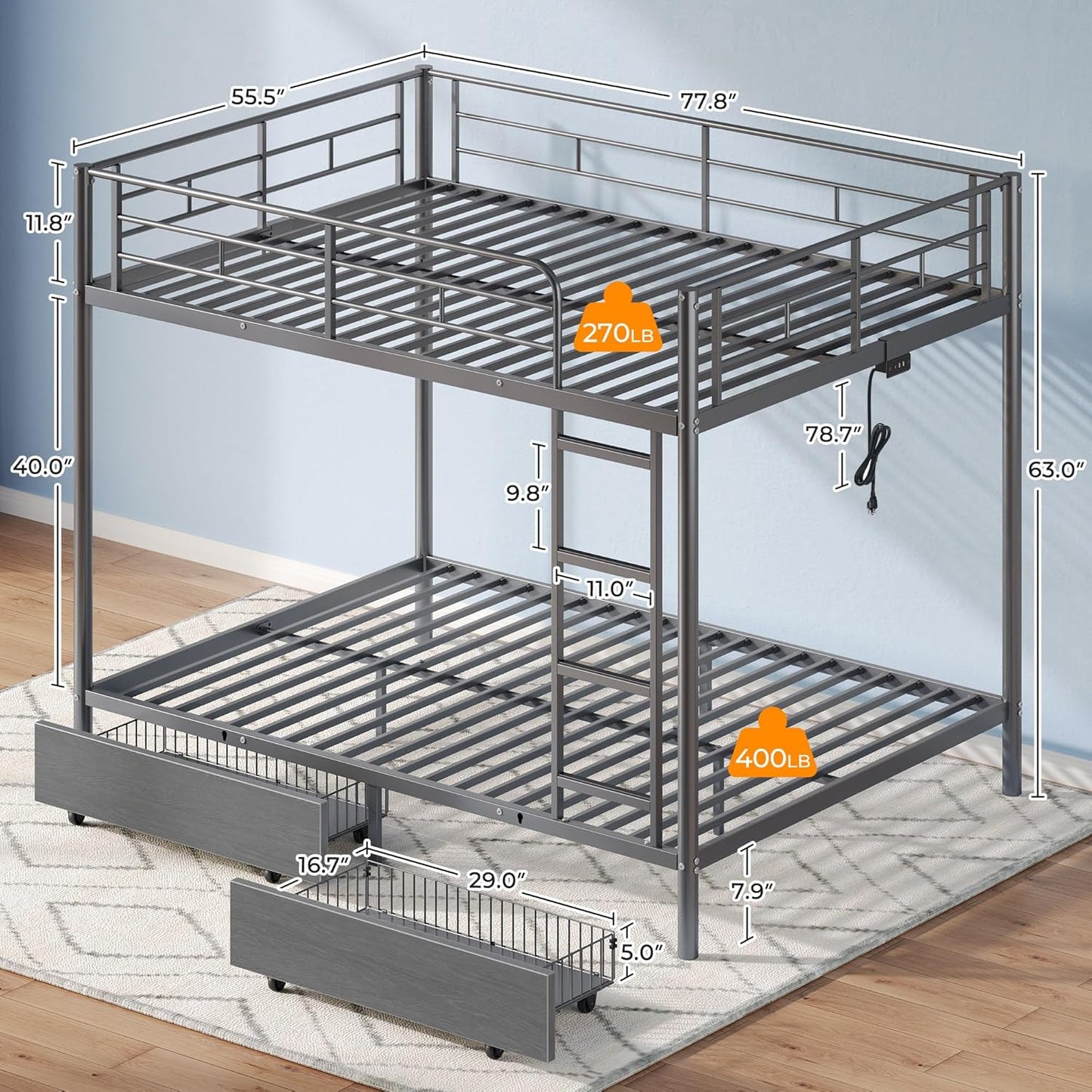 Rolanstar Full Over Full Metal Bunk Bed - Canva Home