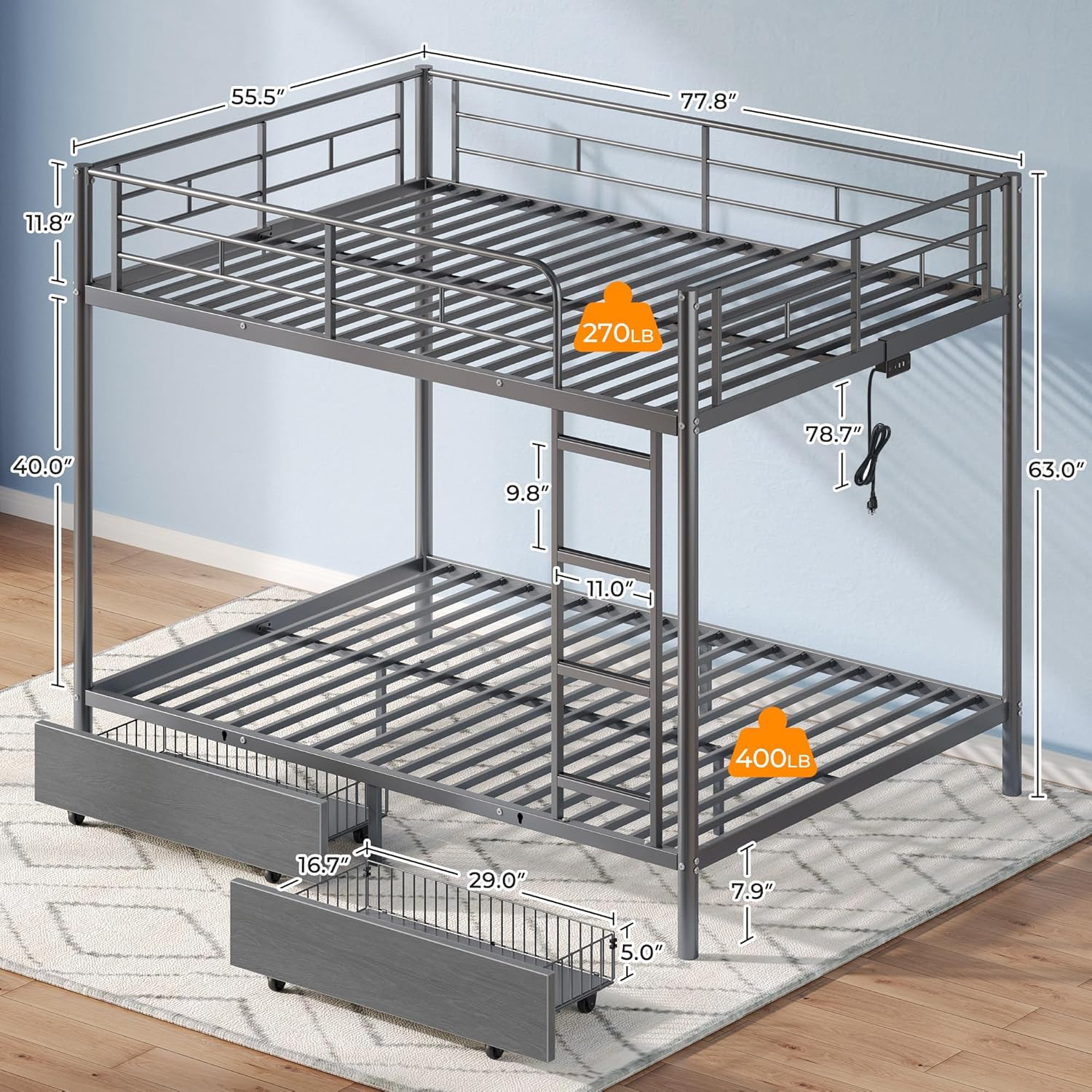 Rolanstar Full Over Full Metal Bunk Bed - Canva Home