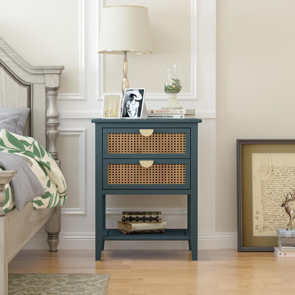 Aled Rattan Nightstand Table With Drawer