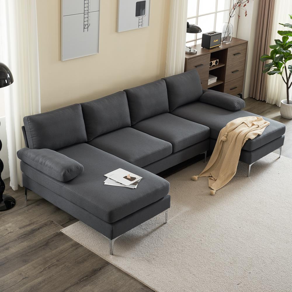 Linen U Shaped Sectional Couch