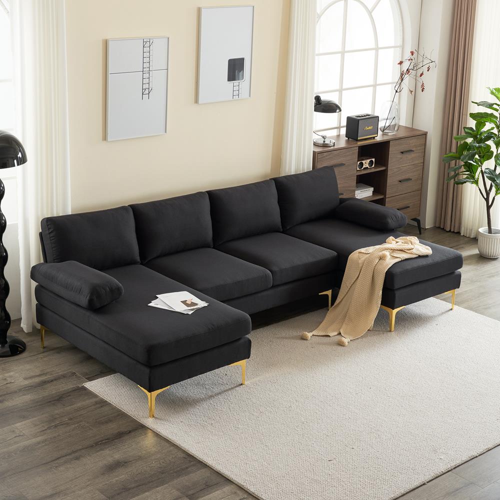 Linen U Shaped Sectional Couch