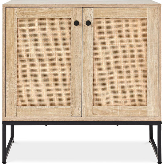 Tamsin 2-Door Rattan Accent Storage Cabinet with Metal Base, Natural