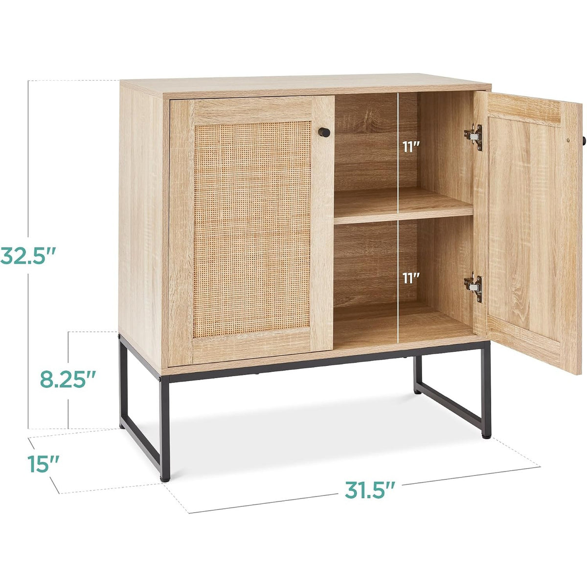 Tamsin 2-Door Rattan Accent Storage Cabinet with Metal Base, Natural