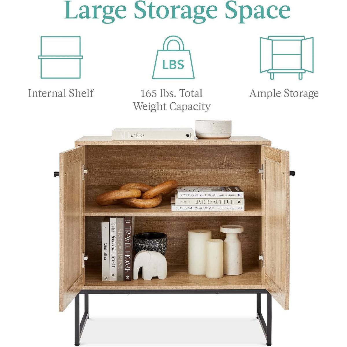 Tamsin 2-Door Rattan Accent Storage Cabinet with Metal Base, Natural