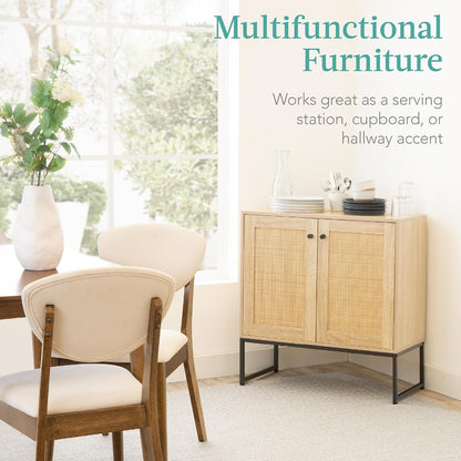 Tamsin 2-Door Rattan Accent Storage Cabinet with Metal Base, Natural
