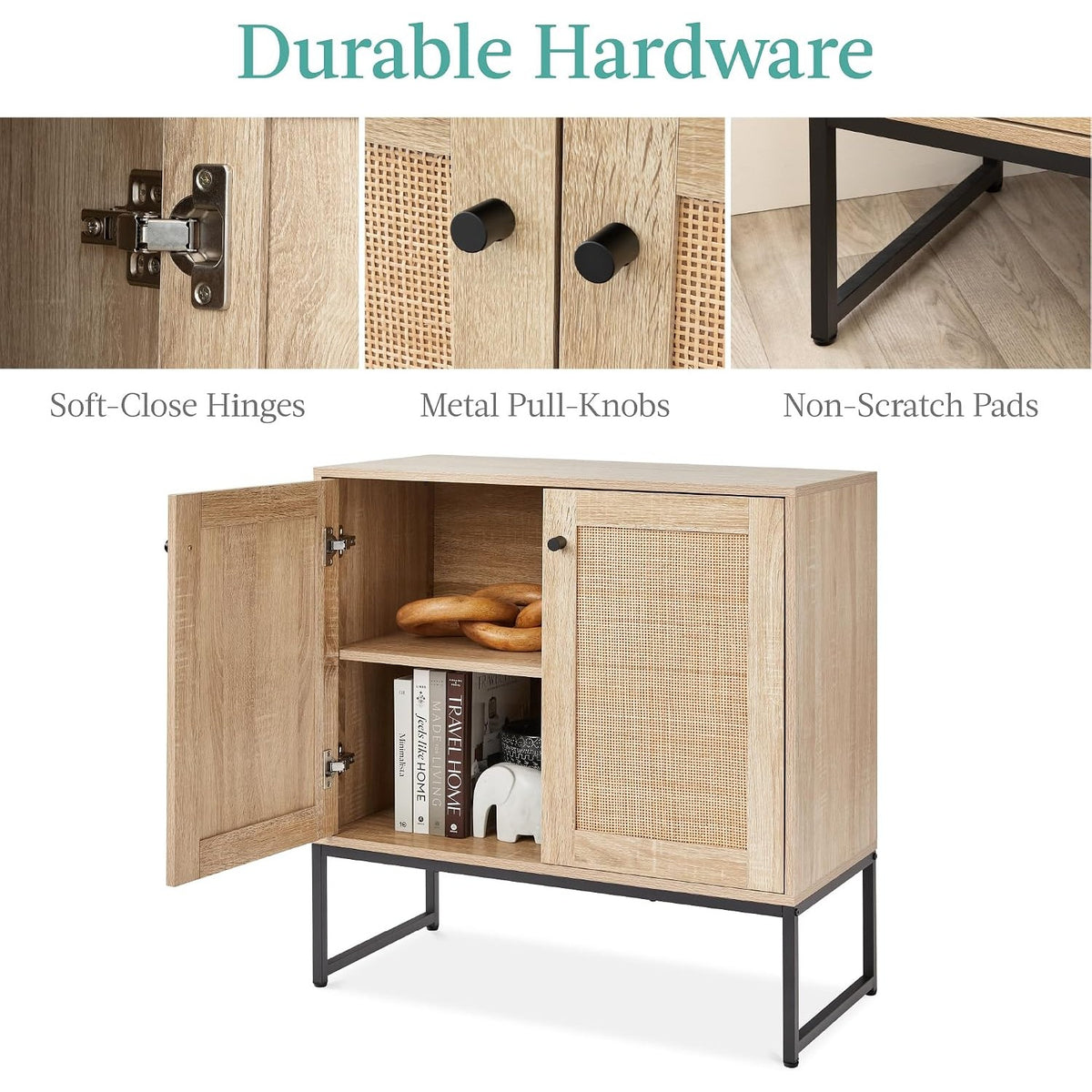 Tamsin 2-Door Rattan Accent Storage Cabinet with Metal Base, Natural
