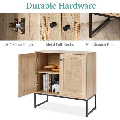 Tamsin 2-Door Rattan Accent Storage Cabinet with Metal Base, Natural