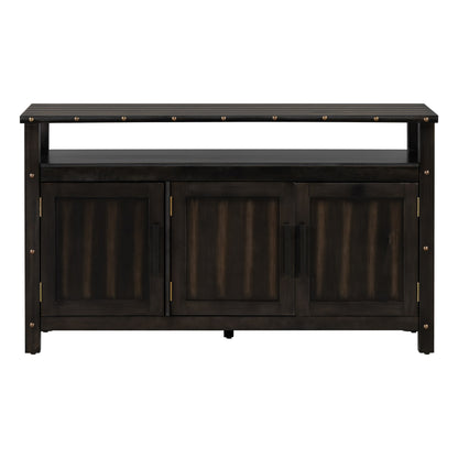 Black pine wood buffet cabinet with 3 slatted doors