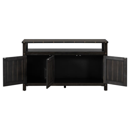 Black pine wood buffet cabinet with 3 slatted doors