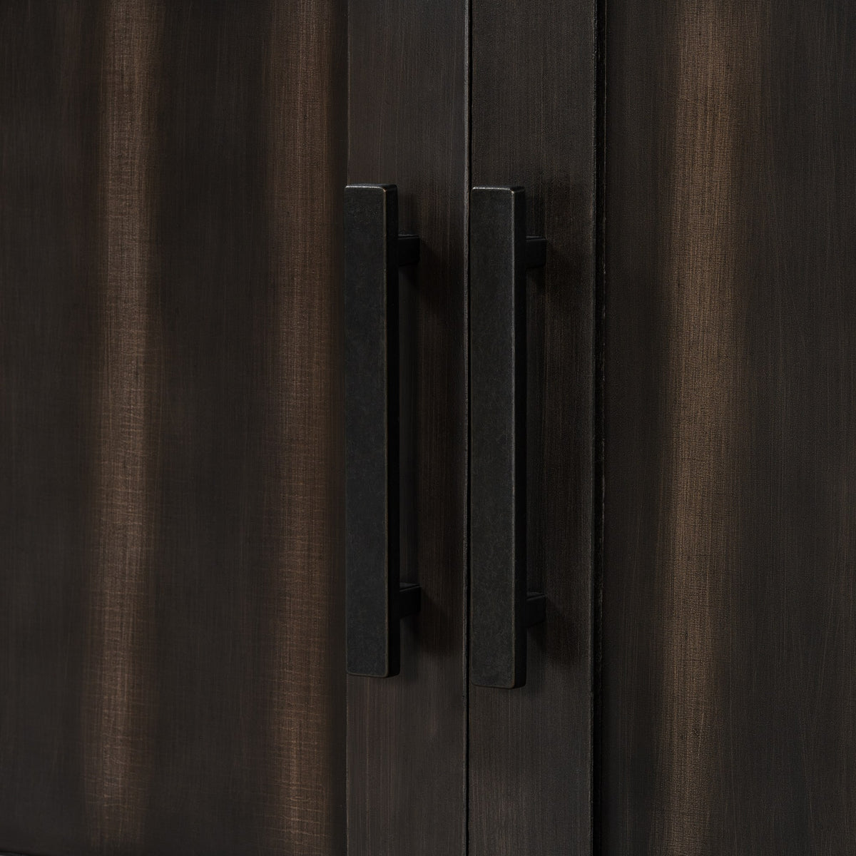 Black pine wood buffet cabinet with 3 slatted doors