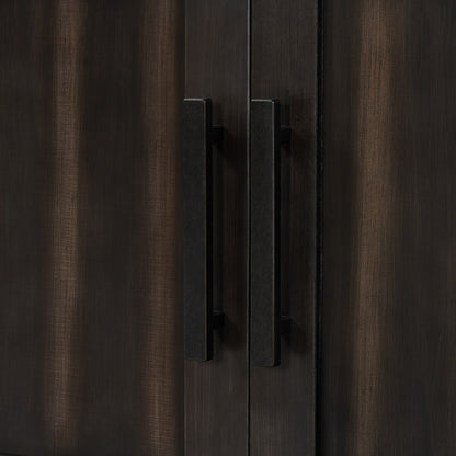 Black pine wood buffet cabinet with 3 slatted doors