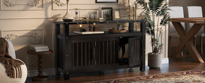 Black pine wood buffet cabinet with 3 slatted doors