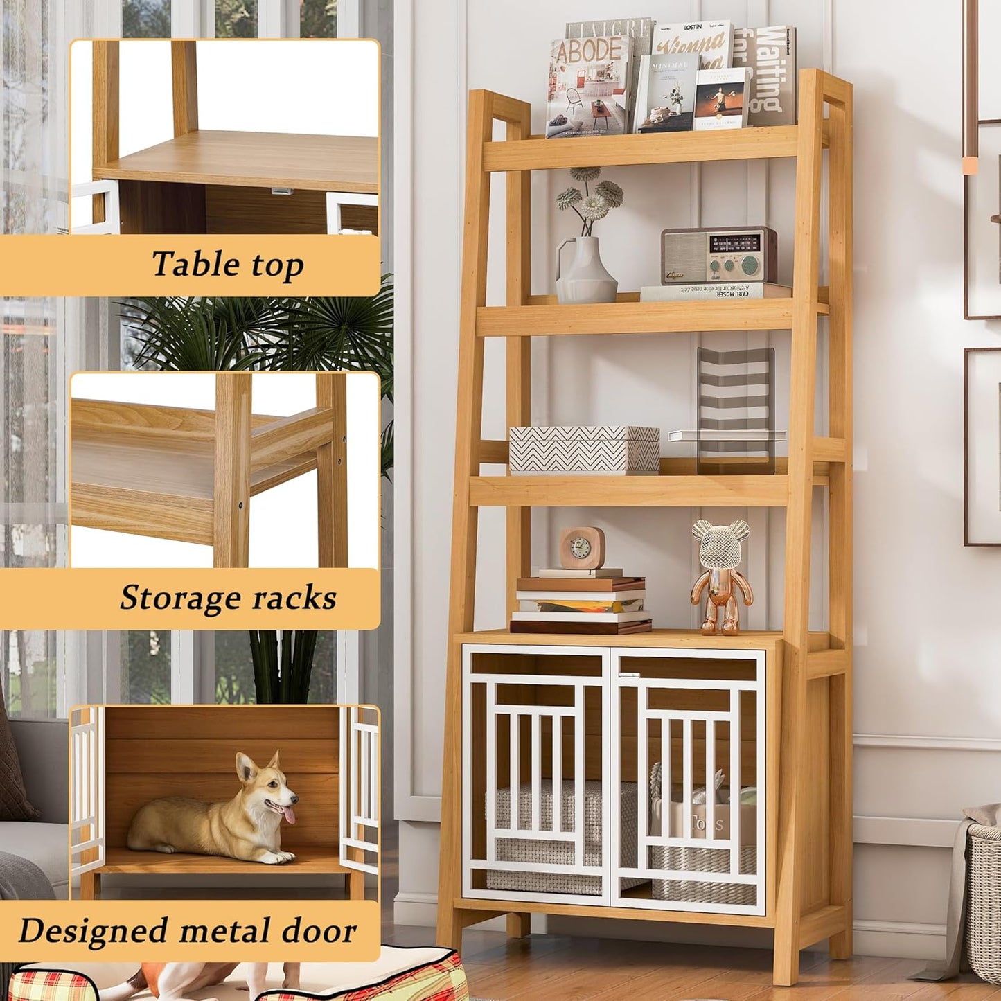 Modern 2 IN 1 Dog Furniture Dog Crate Ladder Bookshelf - Canva Home